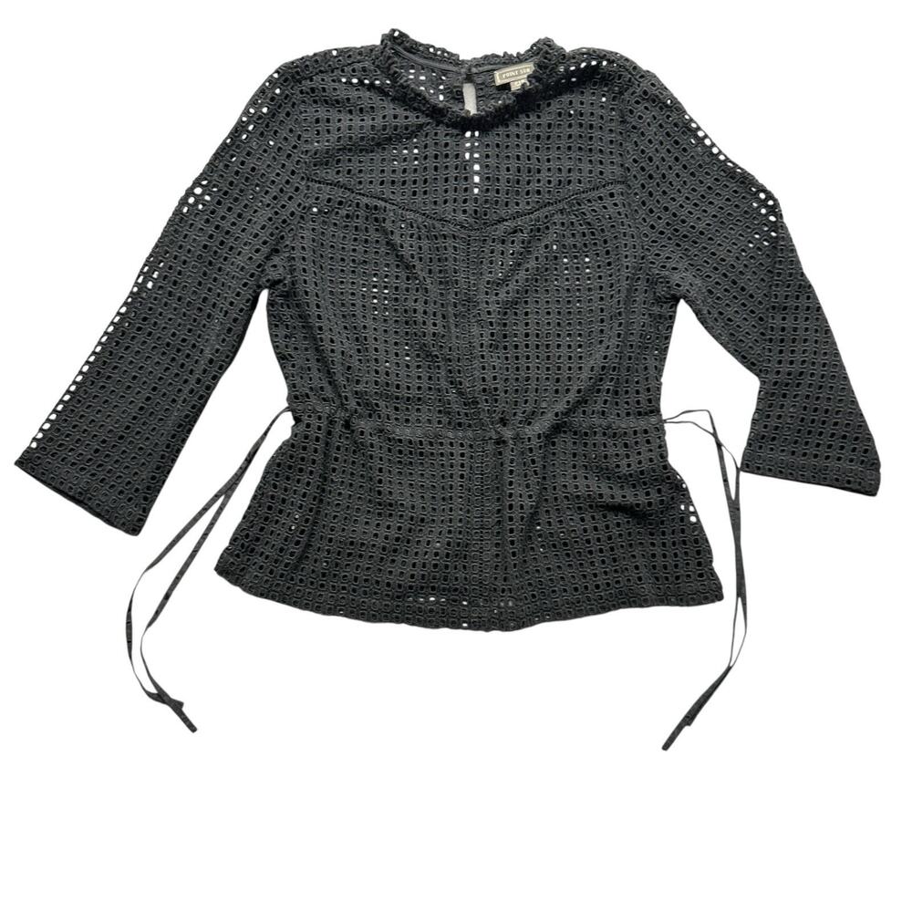 Point Sur Top Blouse Cover Up Women Sz Petite 10P Black J Crew Resort Beach